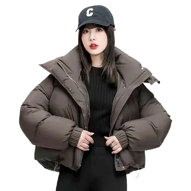 Women's Clothing Winter Down Coat Vintage Simple White Duck Down Jacket Warm Drawstring Long Sleeves Short Jacket Hooded