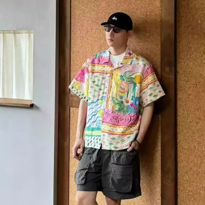 

Men's Colorful Printed Hawaiian Shirt Short Sleeve Casual Loose Summer Blouse