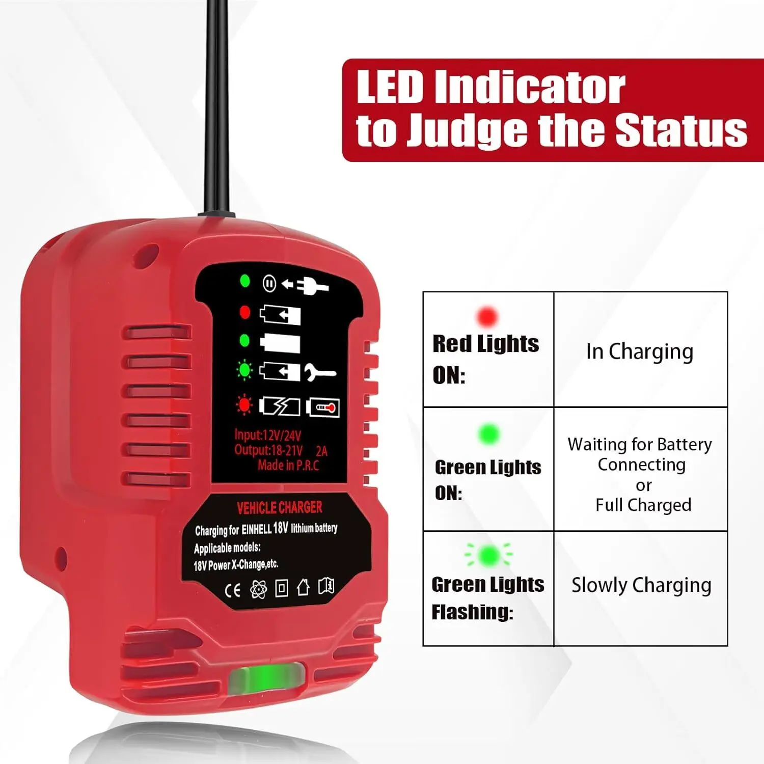 Fast Battery Charger for Einhell 18V Li-ion Battery Charger Station LED Indicator with Cigarette Lighter Plug Vehicle Charger