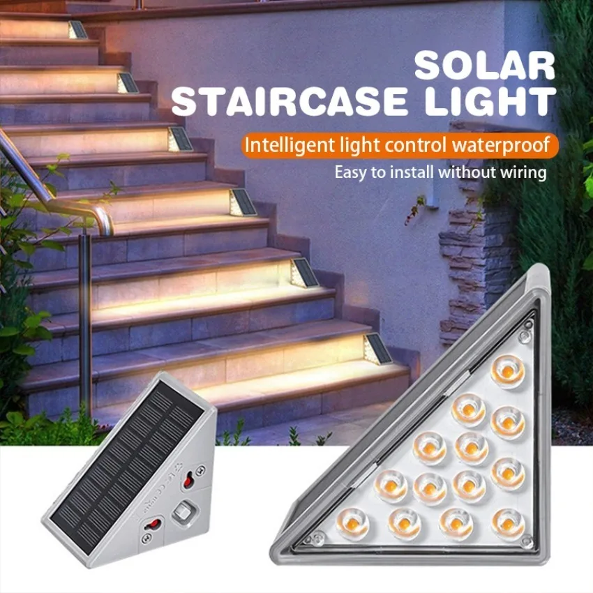 Outdoor LED Solar Staircase Light Waterproof Anti-theft Brightness Garden Trail Decorative Light Solar Triangular Step Lamp