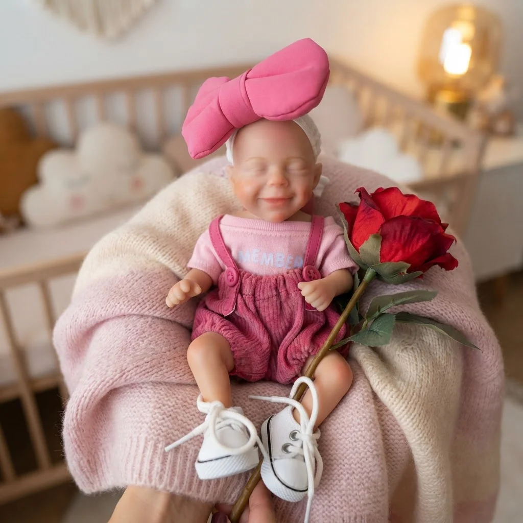 6 Inch Full Body Solid Silicone Reborn Doll April Realistic Newborn Soft Hand painted Washable Art Collection Collectible Gift