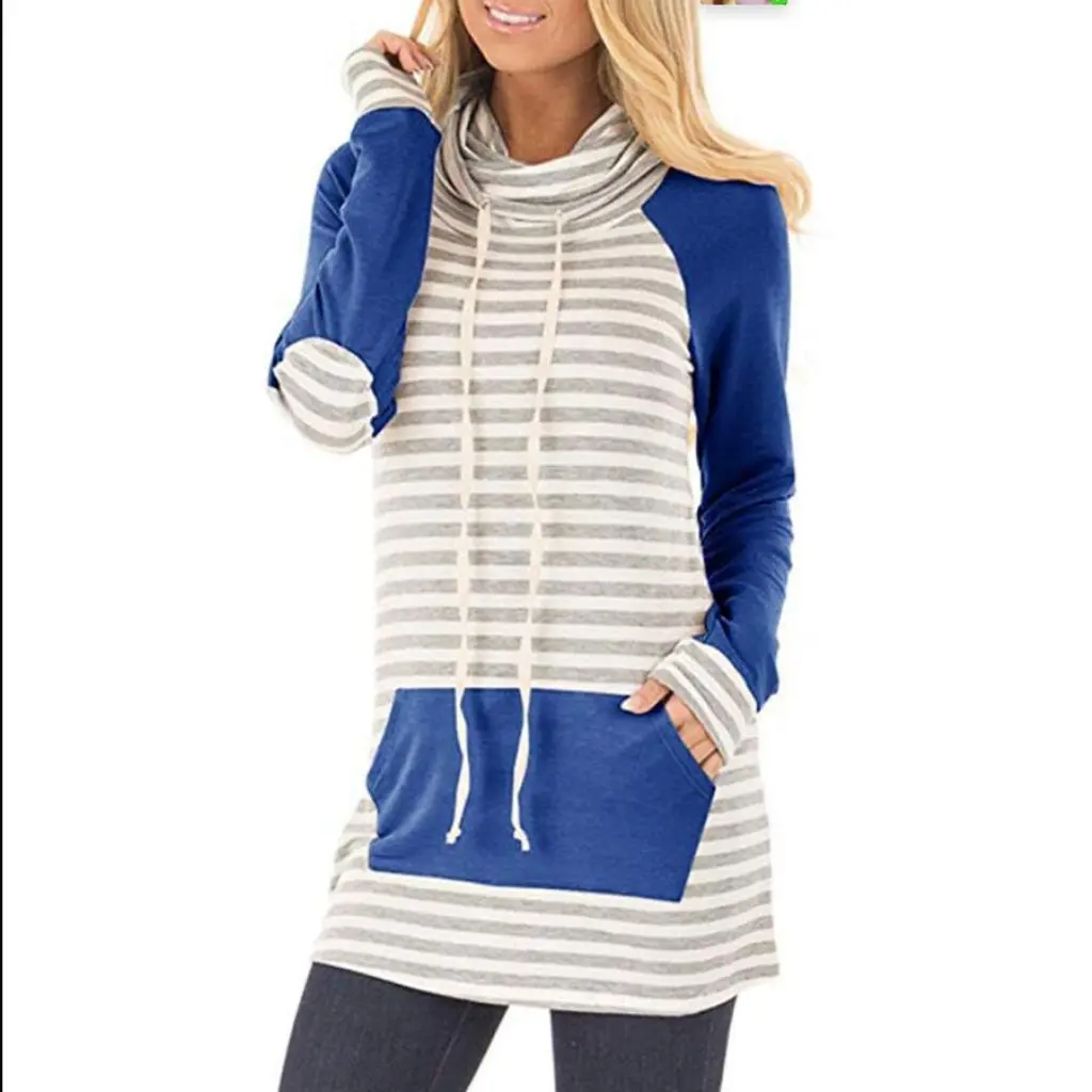 

Women's Slim-fit Hooded Sweater with Pockets Color Matching Lace-up Striped Design European And American Style by