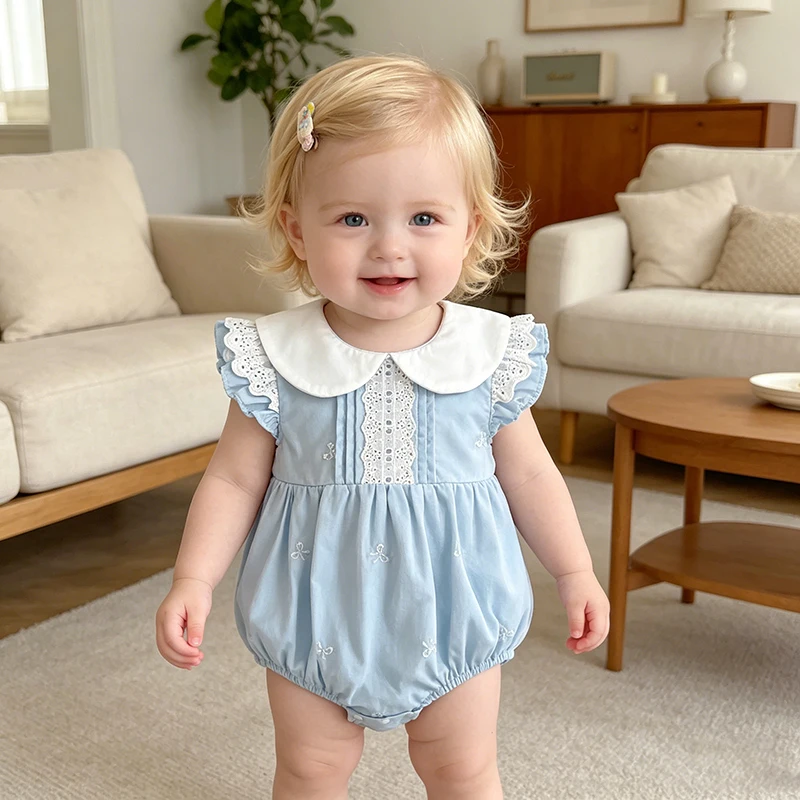 2026 Neuer Sommer Neugeborenen 0-24M Säugling Baby Mädchen Strampler Baby Mädchen Kleidung Flatterärmel Baumwolle Bedruckte Baby Mädchen Bodys