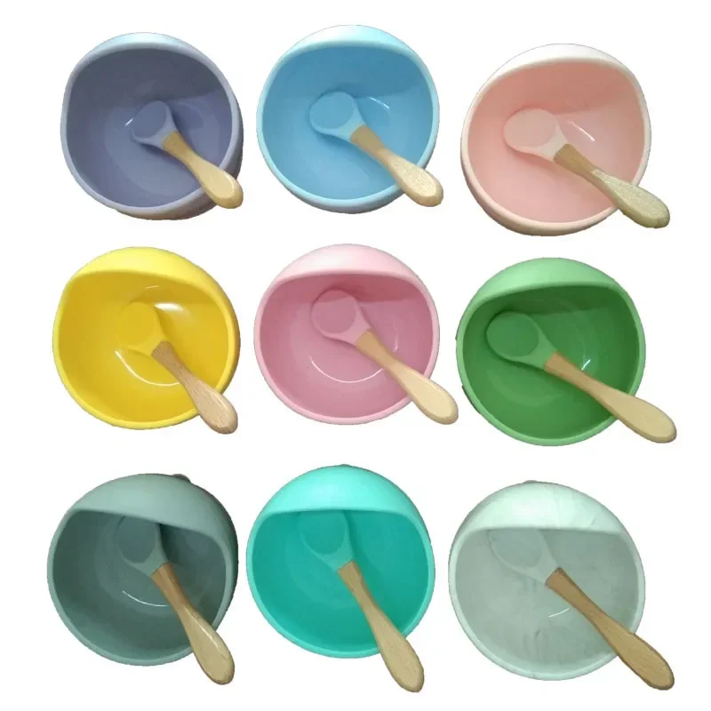 Baby Silicone Suction Cup Bowl Children's Bowl Spoon Set Baby Replacement Tableware Anti-drop Learning Bowl Non-Slip Crockery