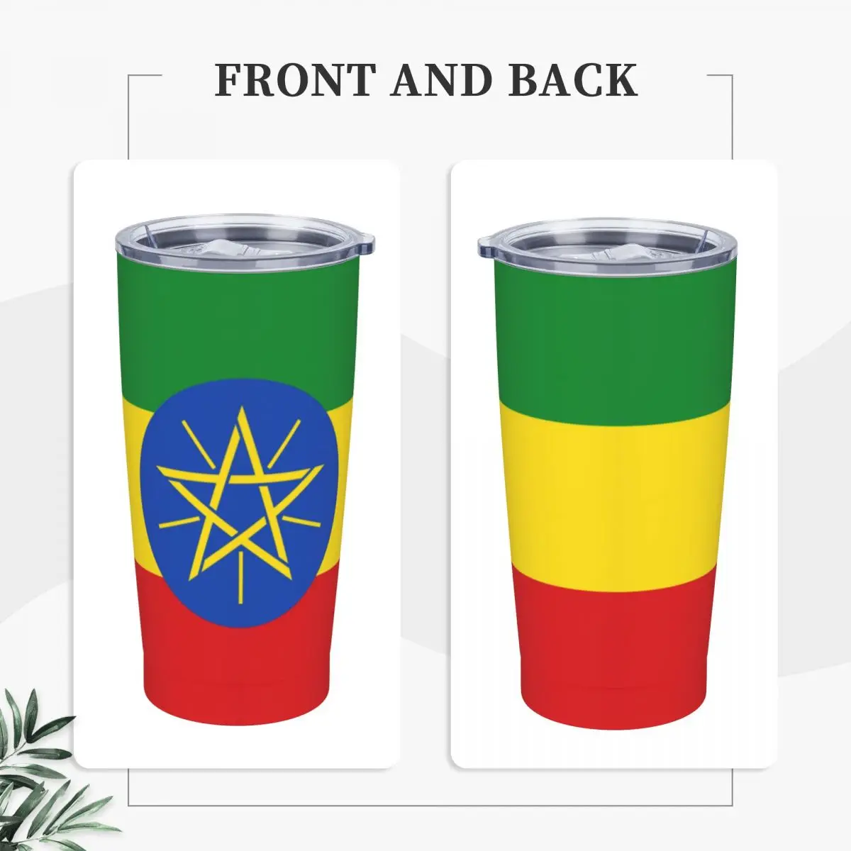 Ethiopia Flag Stainless Steel Tumbler National Beach Coffee Mug With Straws and Lid 20oz Mugs Cup Hot Drinks Water Bottle