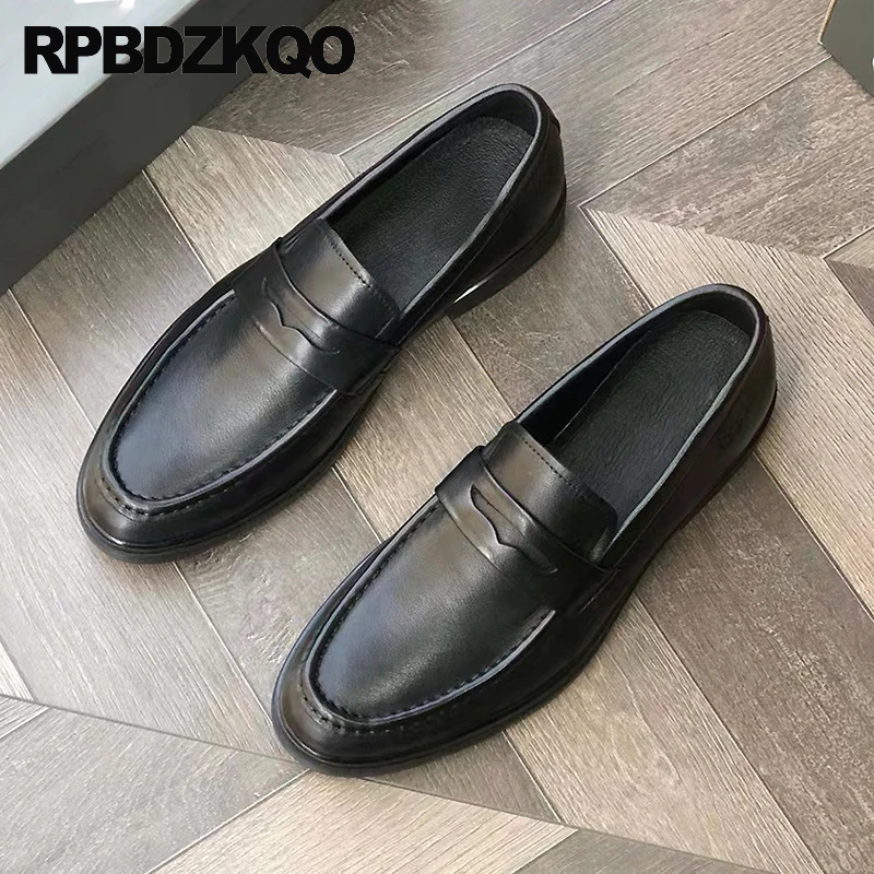 

Fall Cow Skin Evening Slip On Party Office Dress Genuine Leather Shoes Flats Business Comfy Prom Classic Men Round Toe Loafers