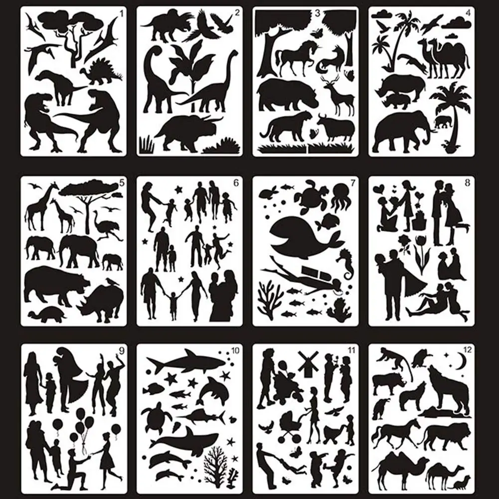 12Pcs Mandala Painting Templates Perfect Animal Drawing Stencils Hollow Board For DIY Painting Art