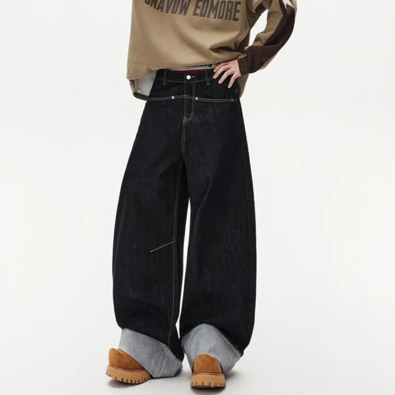 

2026 Ropa Y2K Fashion Patchwork Color Block Black Baggy Jeans Pants For Men Clothing Straight Casual Denim Trousers Moda Hombre