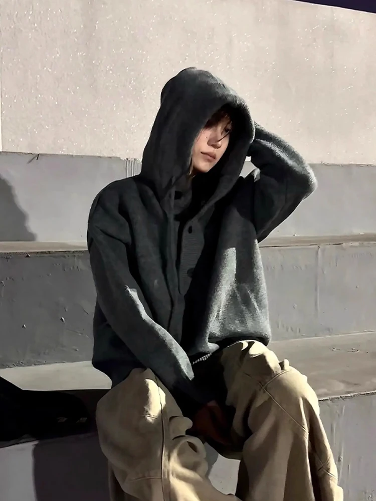 

ay Толстовка с капюшоном Мужская осенне-зимняя свободная винтажная верхняя одежда Cleanfit Lazy Sle пуловер вязаный irt повседневная мода