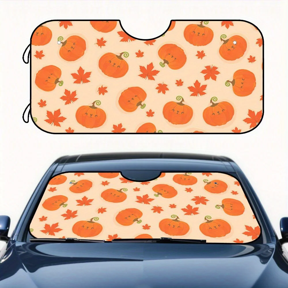 

1 шт., солнцезащитный козырек на лобовое стекло автомобиля с принтом тыквы и осенних листьев на День Благодарения - складной, прочный полиэстеровый козырек для C