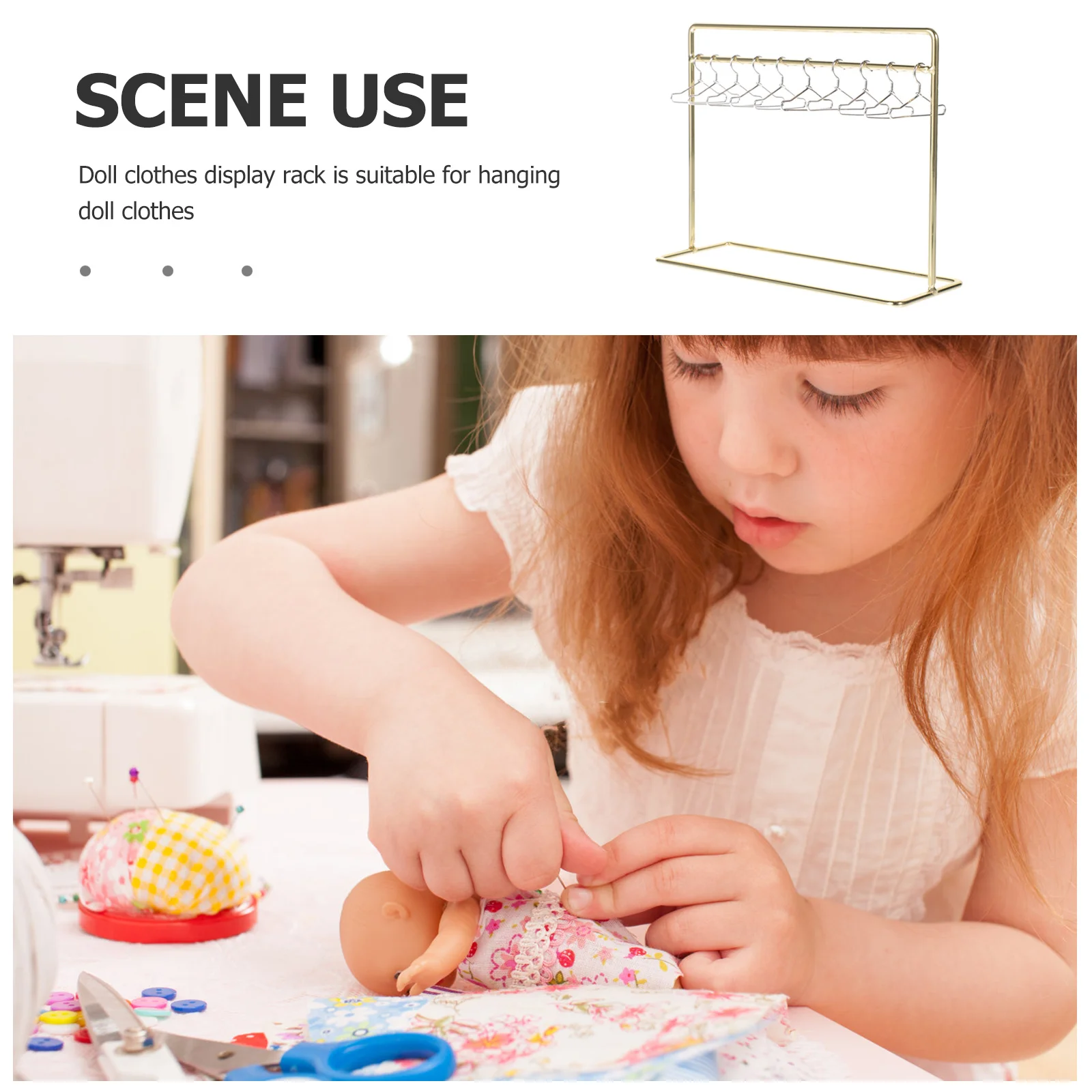 ราวแขวนเสื้อผ้าขนาดเล็ก 1 ชุด สำหรับแขวนเสื้อผ้าโลหะ ชั้นวางโชว์เสื้อผ้าขนาดเล็ก ชั้นวางเก็บของสำหรับอุปกรณ์ตกแต่งบ้านตุ๊กตา ของขวัญ