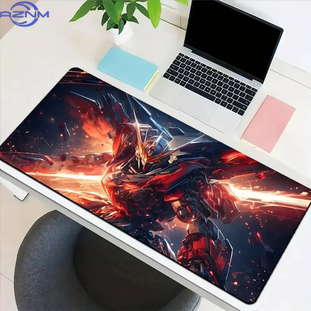 Red Dark Tone Mecha Style Large Gaming Mousepad, Rubber Non-slip Extended Desk Pad, Smooth Surface Desktop Mat for Gaming and Of