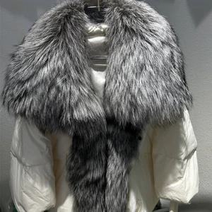 Frauenjacke der Rolle Fox Hautkragen mit Netzhülle, weißer Entenjacke, groß, Winter, 2023 8 Hauptverkäufe Frauenhemd kaltes Mesh - №4