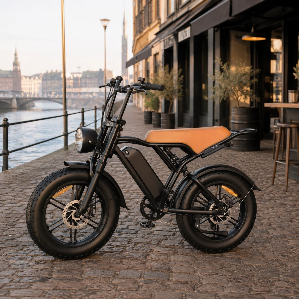 V20 Retro 20 Zoll Fat Tire E-Bike im Moped-Style, 48V 15,6Ah Akku, 7-Gang, Doppelfederung, LCD, für Stadt & Freizeit