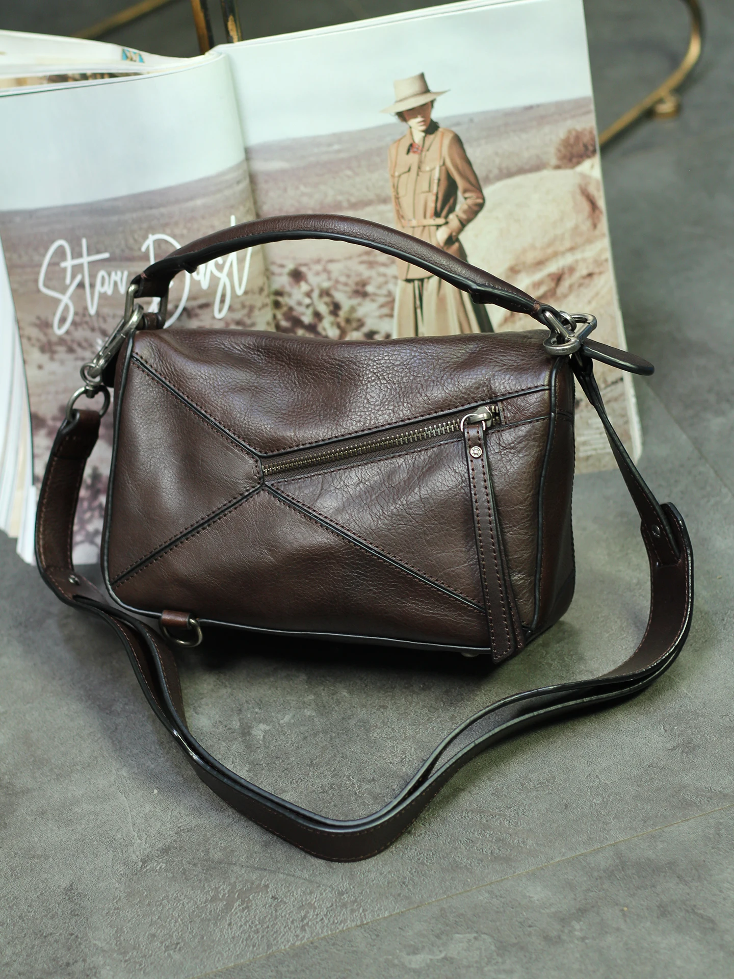 Vintage Leather Women's Bag Design Sense Genuine Leather Shoulder Strap Wide Casual Simple Style Crossbody Bag Handbag