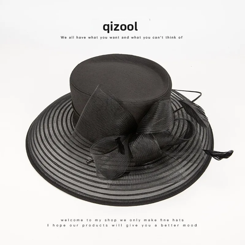 elegant-black-sun-blocking-women's-hat-half-transparent-brim-formal-party-hat-spring-summer-fashion-accessory-by-qizuo