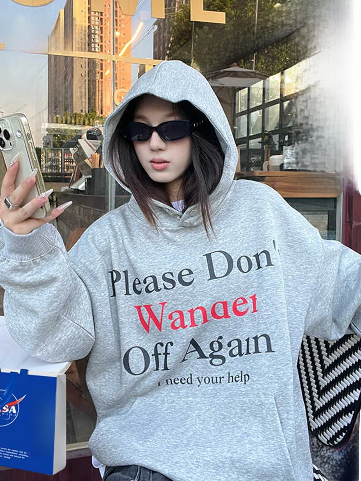 2025 Nieuwe Amerikaanse Retro Letter Slogan Print Hoodie Dames Herfst Winter Fce Gevoerd Jaet Trendy Oversized Lange Sve Top