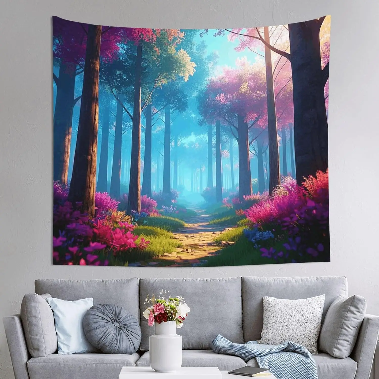 Peach Velvet Tapestry No Damage Wall Hanging Soft Durable Backdrop Poster Wall Decor For Home Party 3d Colorful Dream Forest