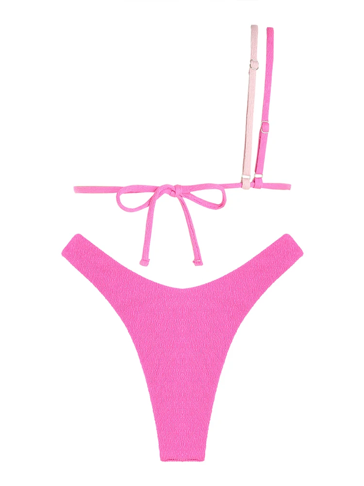 ZAFUL damskie jedno ramię kolorowe bloki strój kąpielowy bikini wysoko wycięte teksturowane dwuczęściowy strój kąpielowy z niskim stanem kostiumy