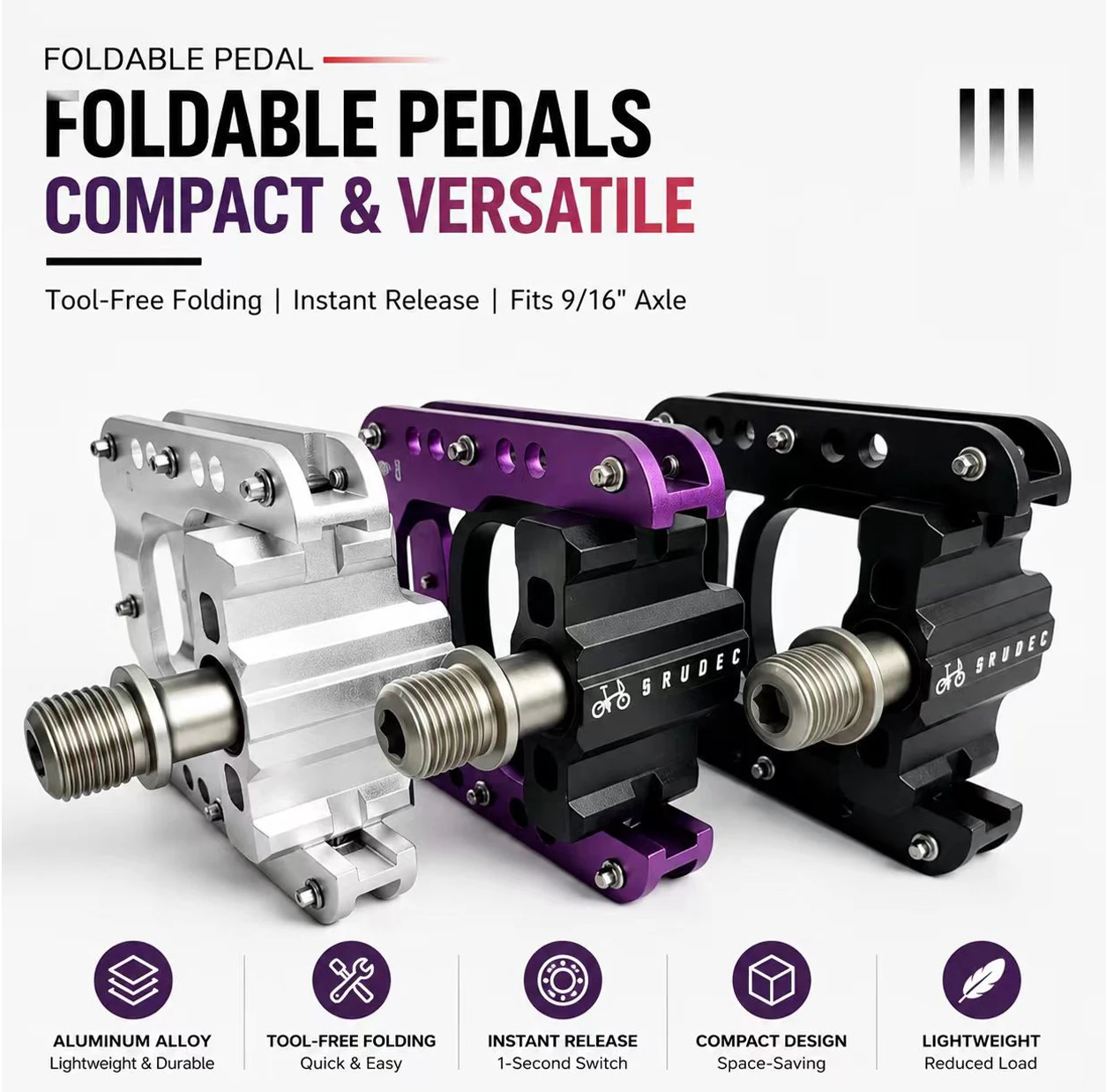 Ultraleichte, faltbare Fahrradpedale, 3-Lager-Titanachse, CNC-Aluminium, rutschfeste Stifte, 9/16-Zoll-Gewinde, Rennradpedal – Detail 1