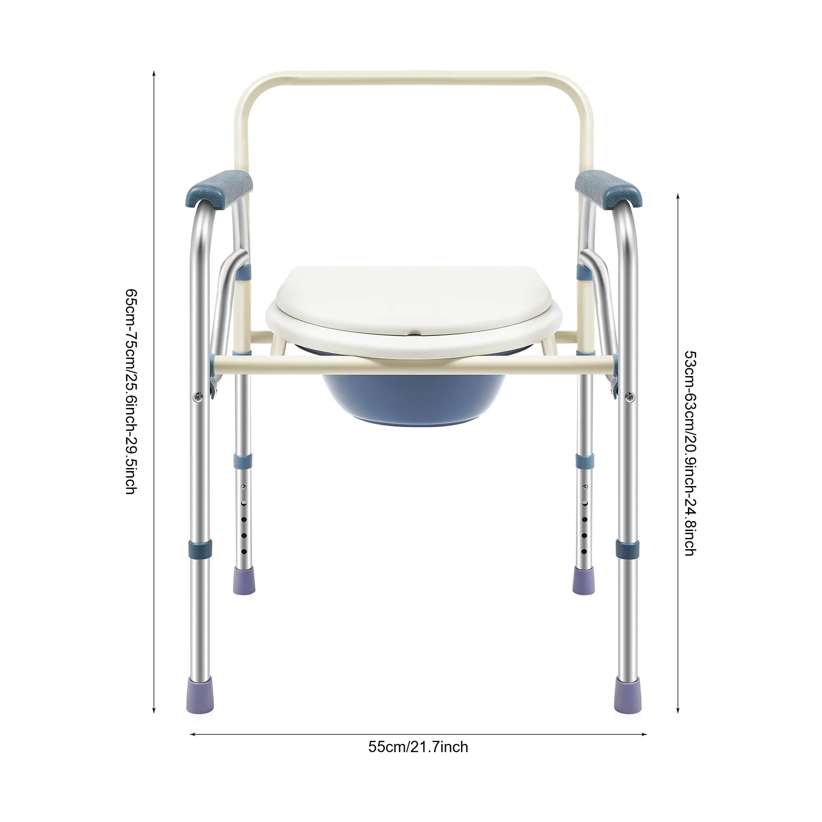 Leichter, faltbarer Toilettenstuhl, perforierte Stühle, Sicherheits-Toilettenstuhl mit verstellbarer Höhe für ältere Menschen – Detail 1