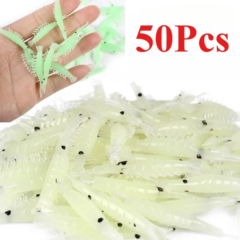 50 قطعة 3 سنتيمتر/4 سنتيمتر إغراء الغارقة ليلة ضوء الروبيان الطعم الناعم تقليد الطعم ل الصليب الفم باس الضحلة الصيد البحري تعويم الطعم