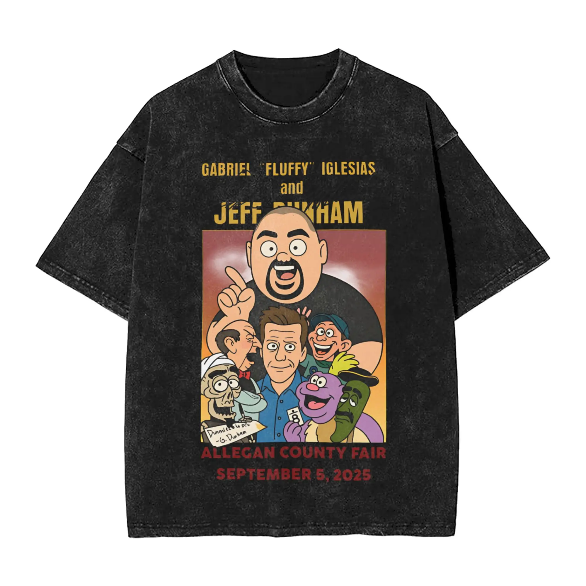 ガブリエル・イグレシアス ジェフ・ダンハム アレガン郡ウォッシュドTシャツ メンズ Y2K ファンコットンTシャツ サマーデザイン オーバーサイズ服