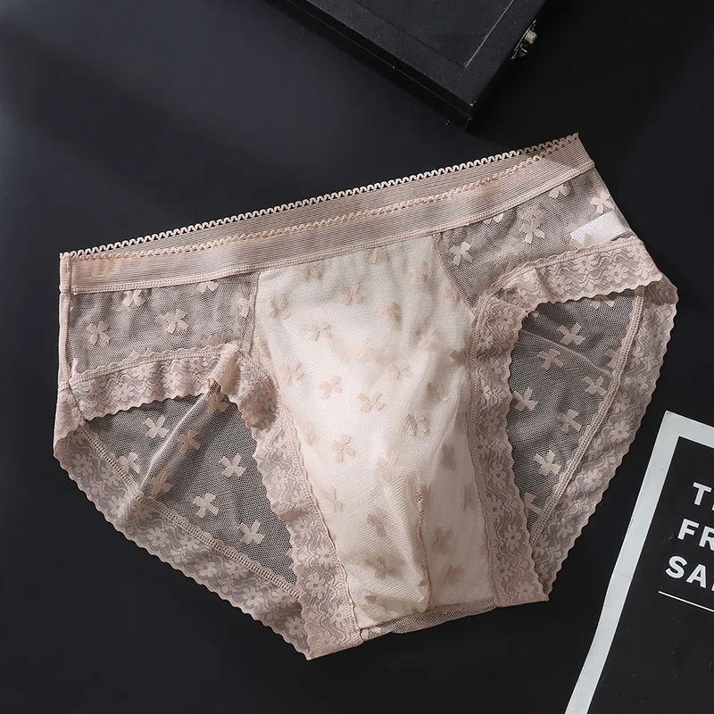 

Мужские трусы с кружевным краем и эффектом шелка, низкая талия, эластичные, тонкие, дышащие, мягкие на ощупь, подарок для бойфрендов, для ЛГБТ-сообщества