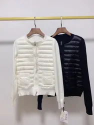 Chaqueta ajustada de plumón de pato para mujer, suéter de punto, chaqueta blanca de alta calidad, 2024, 90%