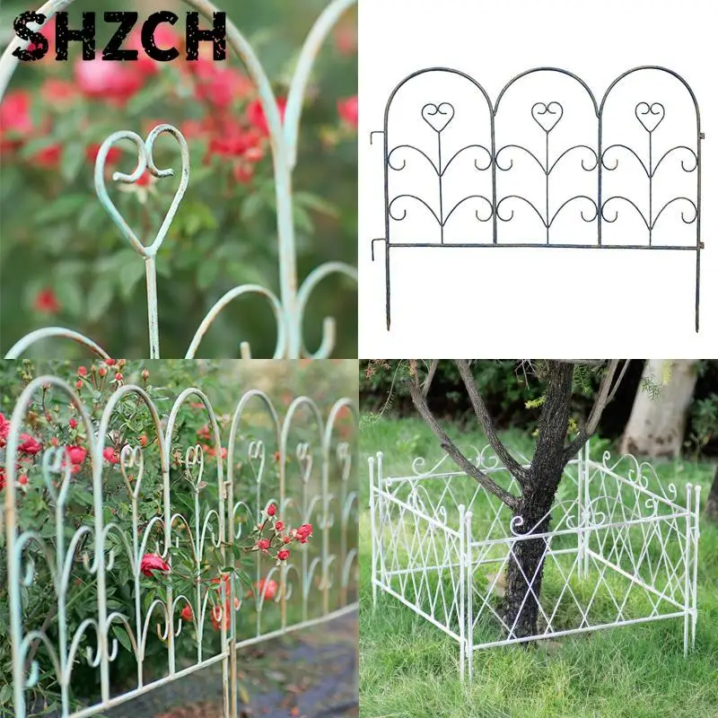 Vintage Wrought Iron Garden Fence Rustic American Style Mini Picket Fence for Yard Outdoor Decorative Border for Flower Beds