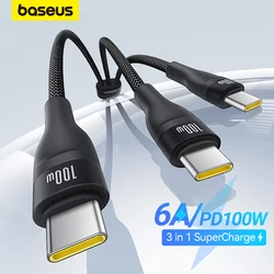 Baseus 고속 충전 케이블, USB C 타입 케이블, 맥북 에어 데이터 코드, 샤오미 원플러스용, 아이폰 15, 16 프로용, 3 인 1, 6A, 100W