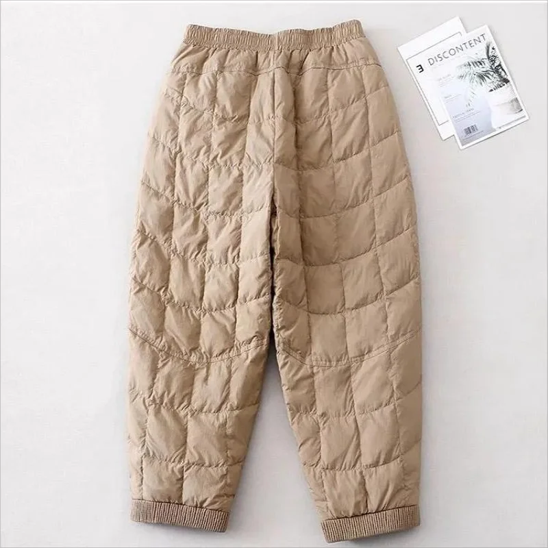 Winter Down Cotton Pants Women High Waist Thick Loose Casual Mom Straight Pants Pockets Trousers Ultralight Warm pants