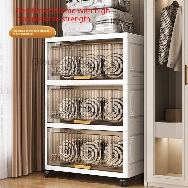 Home Folding Plastic Clothes Storage Cabinet,flip Cover,large Capacity,organizing and Storage,transparent Storage Cabinet