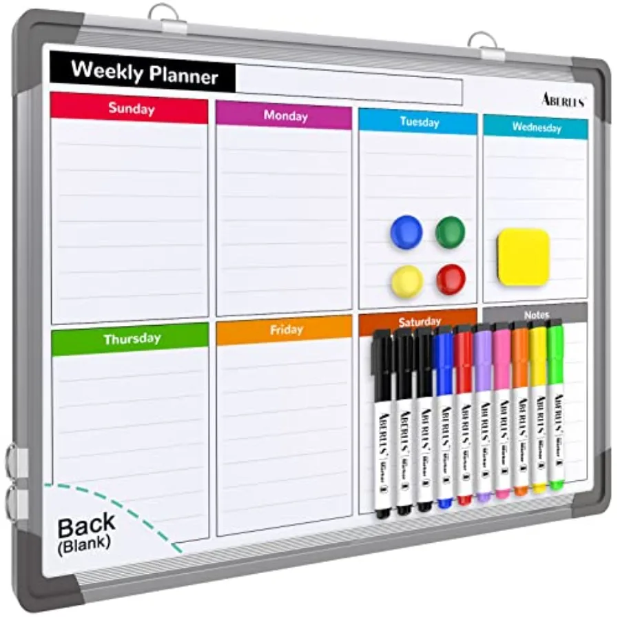 

Weekly Calendar Whiteboard for Wall, 16x12 Inch Dry Erase Board, Small Magnetic White Board, Double-Sided Hanging Board for Off