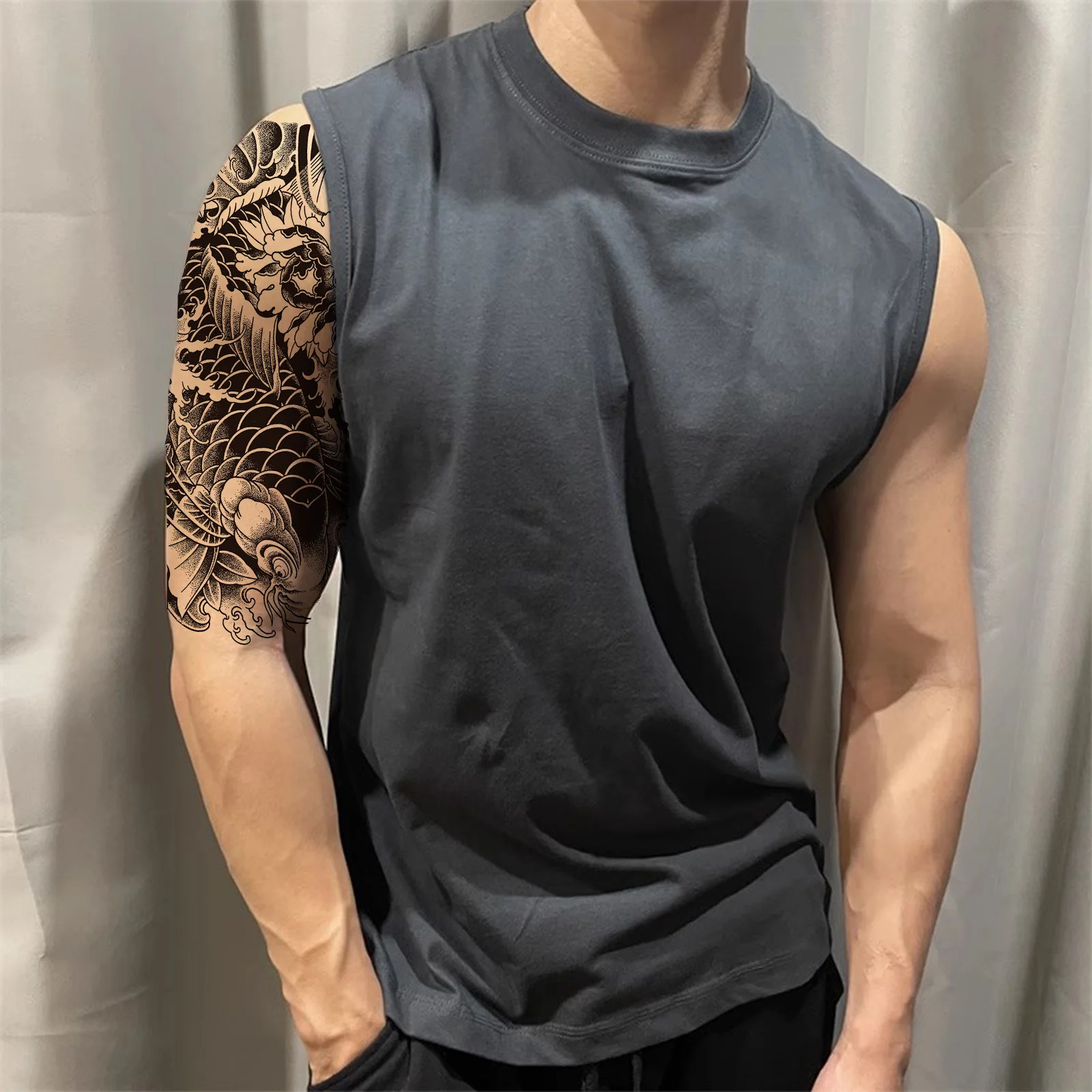 1pc Koi Patterned Herbal Tattoo Sticker Symbolizing Lucky Auspicious Koi Tattoo, Waterproof and Durable Temporary Tattoo Sticker