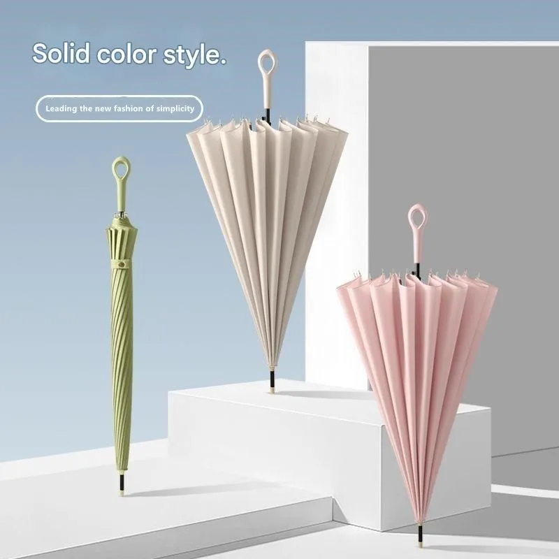 New 16-rib Long-handled Umbrella Reinforced Enlarged Waterproof Windproof Japanese Style Fresh and Simple Solid Color Umbrella