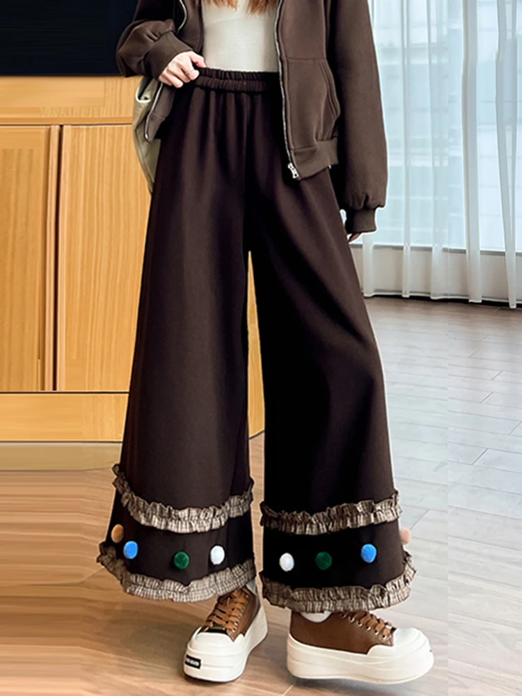 

Повседневные женские брюки с широкими штанинами на флисовой подкладке, с высокой талией, утягивающие, прямого кроя, маленьких размеров, с цветочным декором, осень-зима, новинка