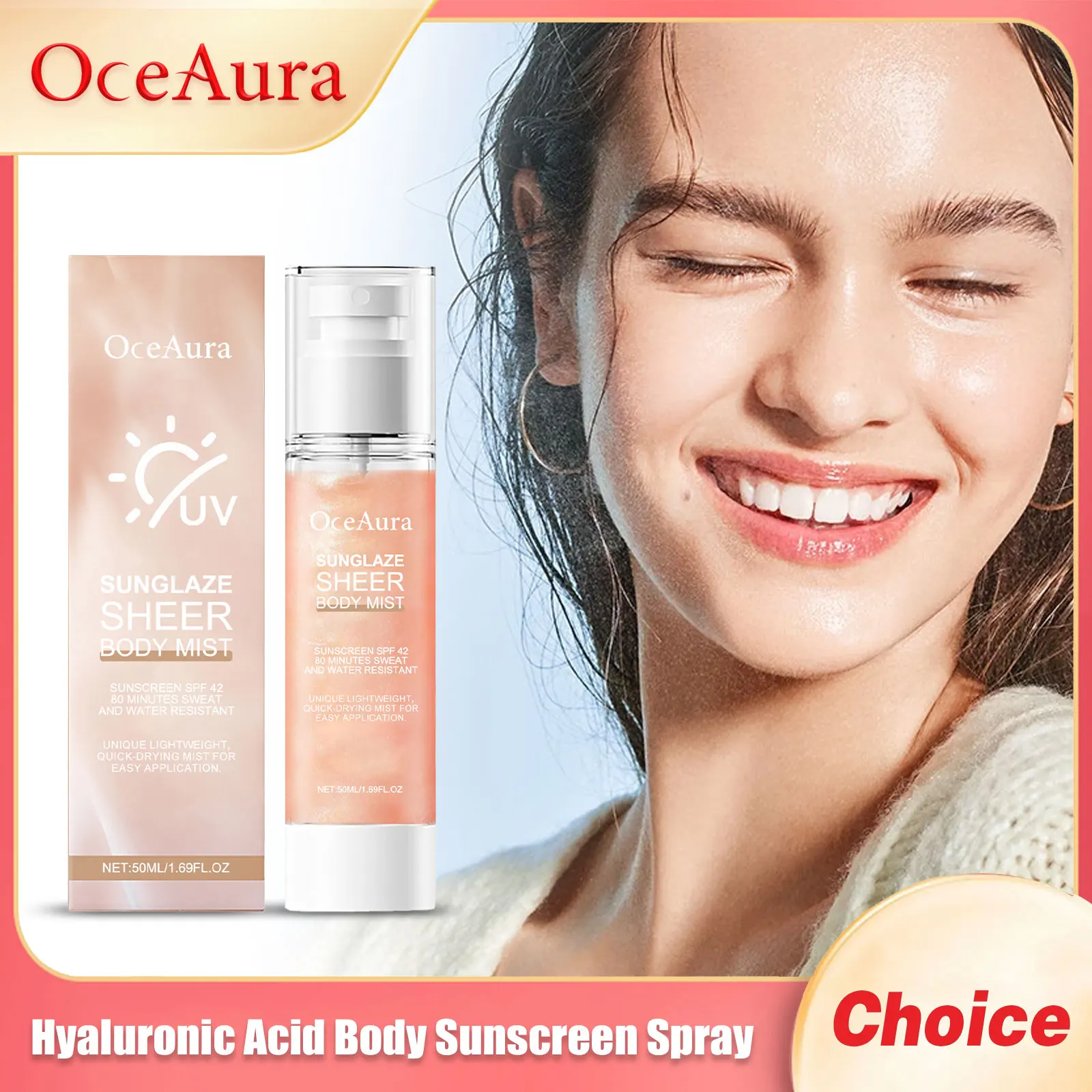 

Oceaura Hyaluronic Acid Body Sunscreen Spray Sun Block Protective Non Sticky Dry Skin Care Full Coverage Spf42 Sunscreen Sprays
