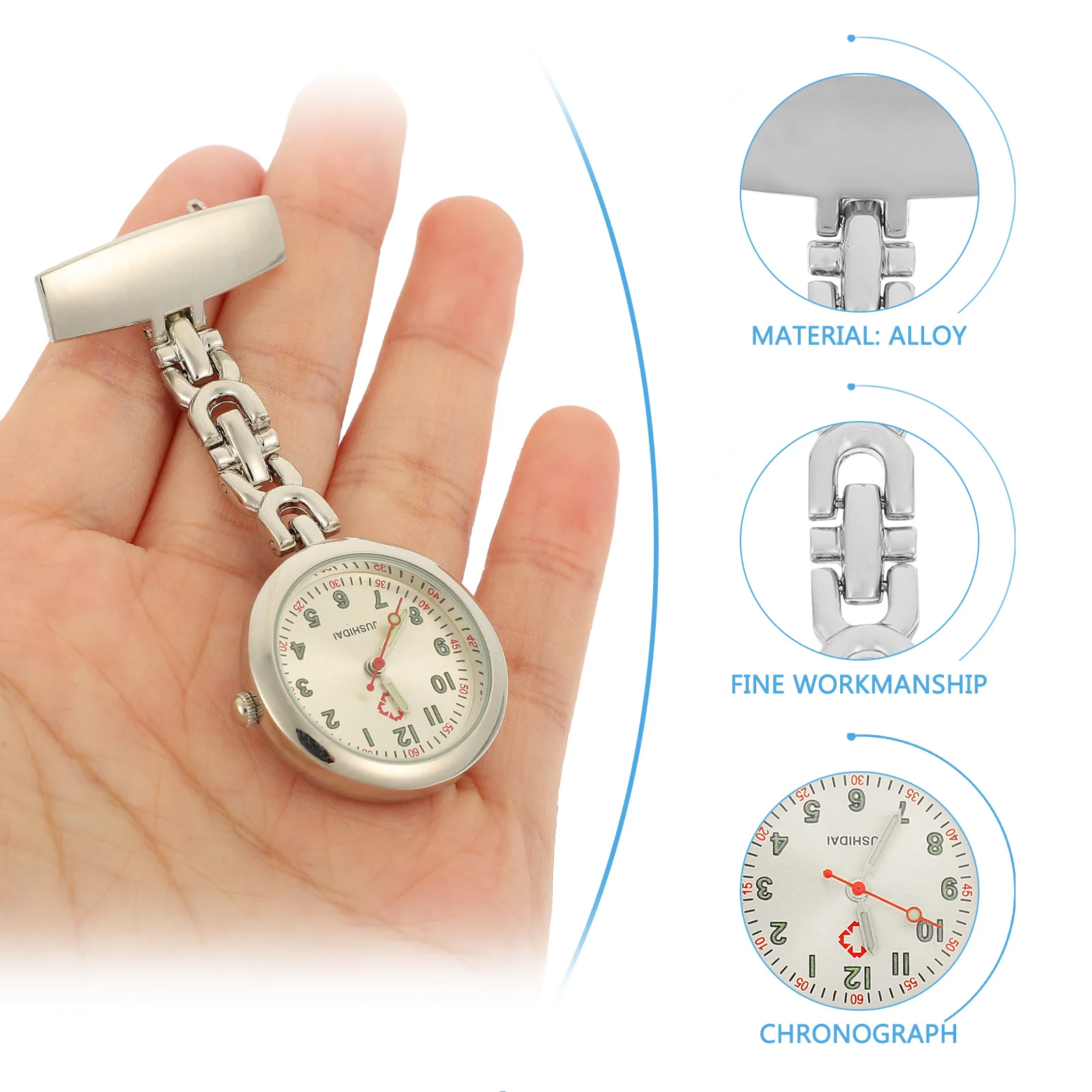 Luminous Pocket For Nurse Glow In The Dark Alloy Chest Watch Clip On Pendant Practical Mute Portable Watch For Medical Staff