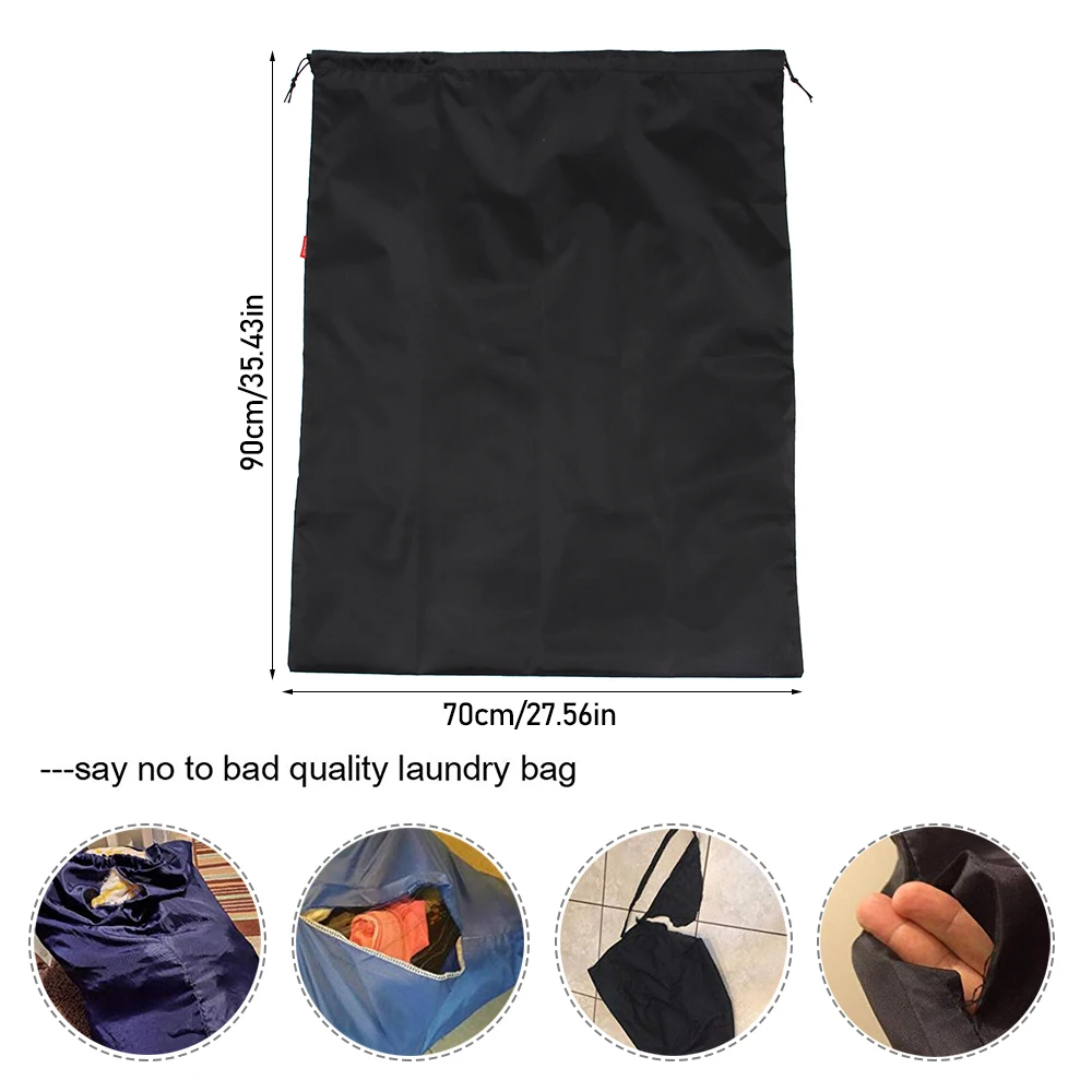 Black Foldable Storage Bags Waterproof Nylon Large Laundry Bag Machine Washable Sturdy Material Drawstring Closure  94x120cm