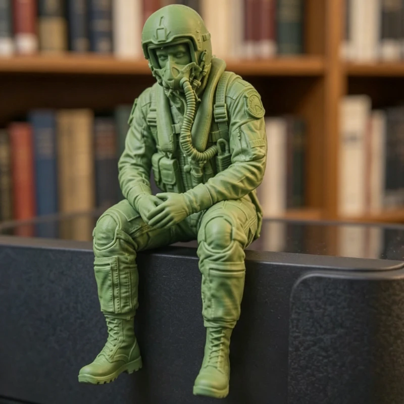 Simulation Pilot Seated Figurine 3DPrinted Aviator Desk Ornament Vintage Minimalist Art Craft Decor for Bedroom Study Room Decor