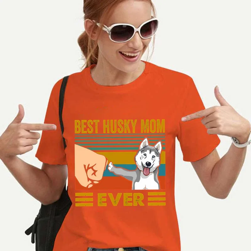 BEST HUSKY MOM EVER Women Black T Shirt Harajuku 90s Korean Style Cartoon Graphic Short Sleeve Tops Kawaii Funny Female Tshirt