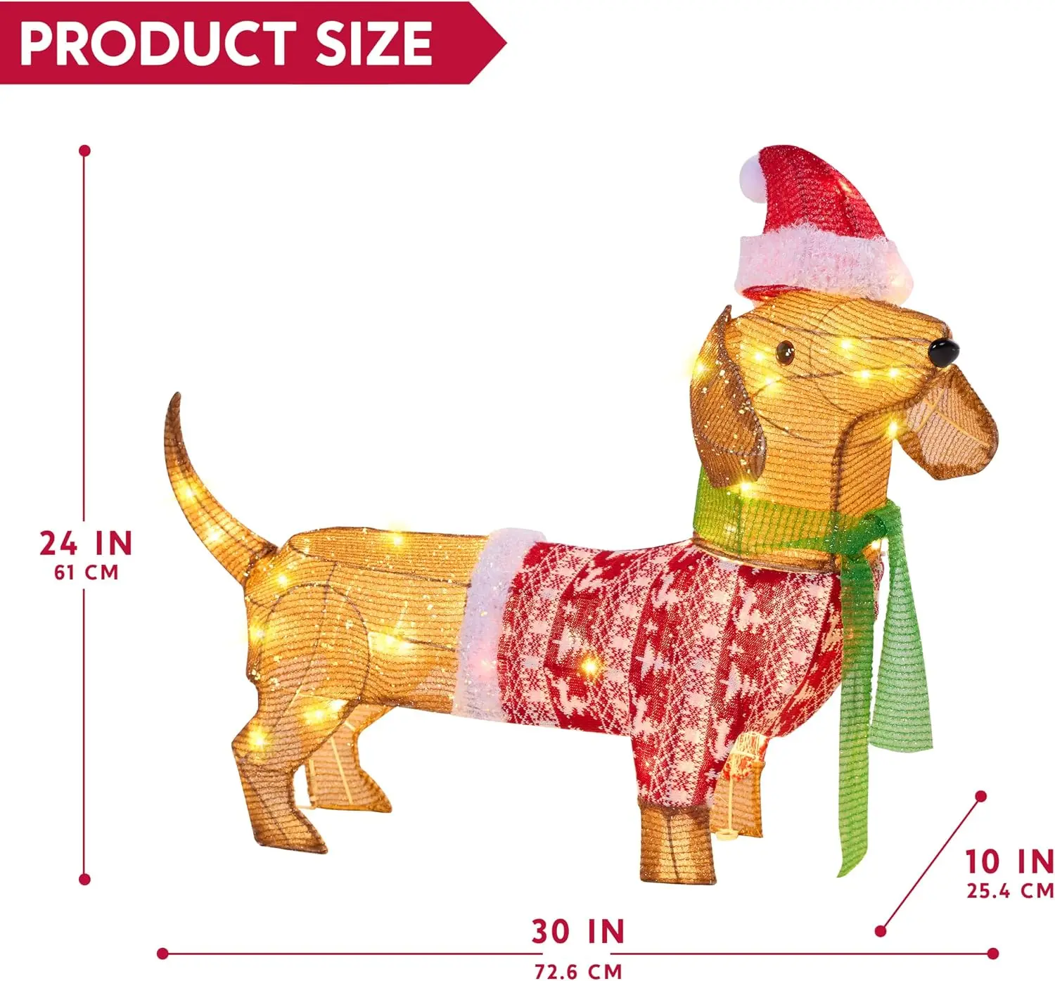 Lighted Wiener Dog Christmas Decorations Outdoor 40 LEDs Warm White Tinsel Dachshund Lights for Christmas Yard Decor Light Up Xmas Lawn Ornaments with Metal Stakes for Outside Porch Garden 2