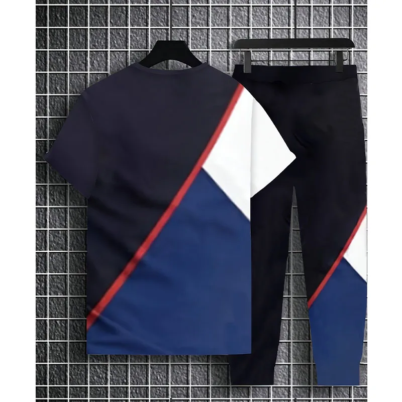 

Новый летний мужской костюм с принтом, повседневный, удобный, модный спортивный костюм на открытом воздухе, брюки с короткими рукавами, комплект из двух предметов