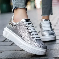 Women Fashion Silver Skateboard Shoes Comfortable Girls Daily Luxury Brand Walking Sneakers Running Shoes Big Size 36-41