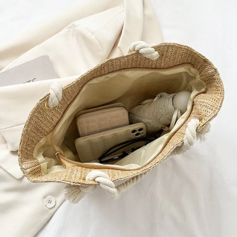 Personalized Custom Name Straw Tote Bag Rope Handle Woven Beach Bag Summer Vacation Handbag Customized Script Letter Gift Bags