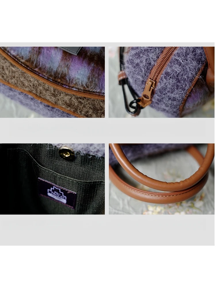 الخريف والشتاء الرجعية الأرجواني الصوفية حقيبة كروسبودي حقيبة البولينج للنساء رائعة أفخم حقيبة كتف محمولة باليد لفتاة