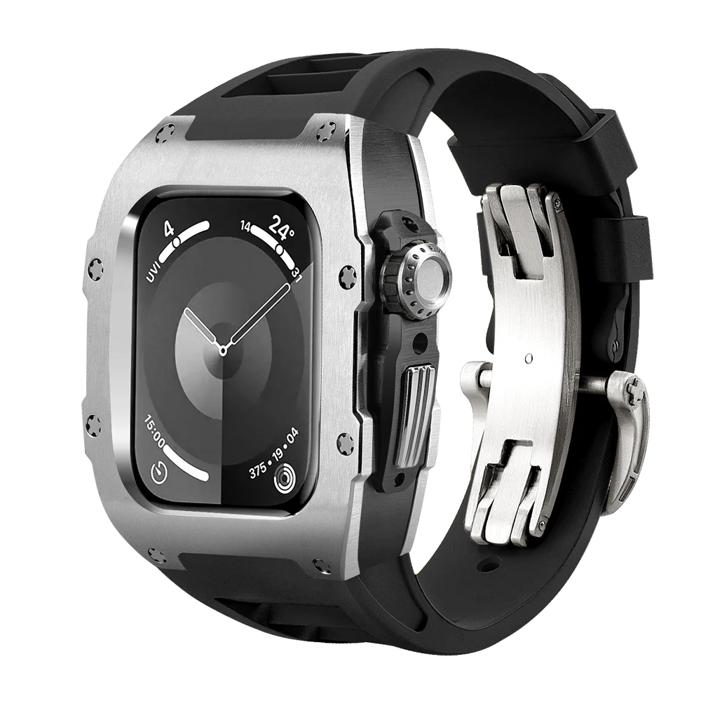 Modification Mod Ki For Apple Watch  Luxury Stainless Steel Protective Retrofit Housing 44/45MM iWatch SE 5 6 7 8 9 Blackband