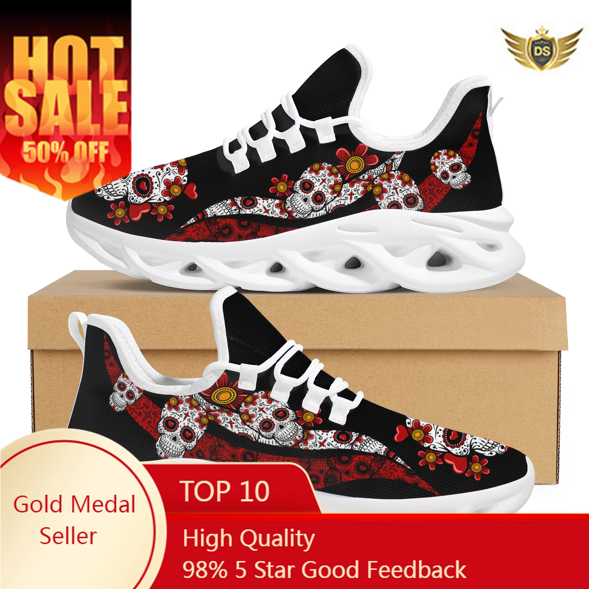 Breathable Lightweight Sneakers New Sunflower Skull Print Summer Casual Flat Shoes Youth Outdoor Trend Lace Up Vulcanized Shoes