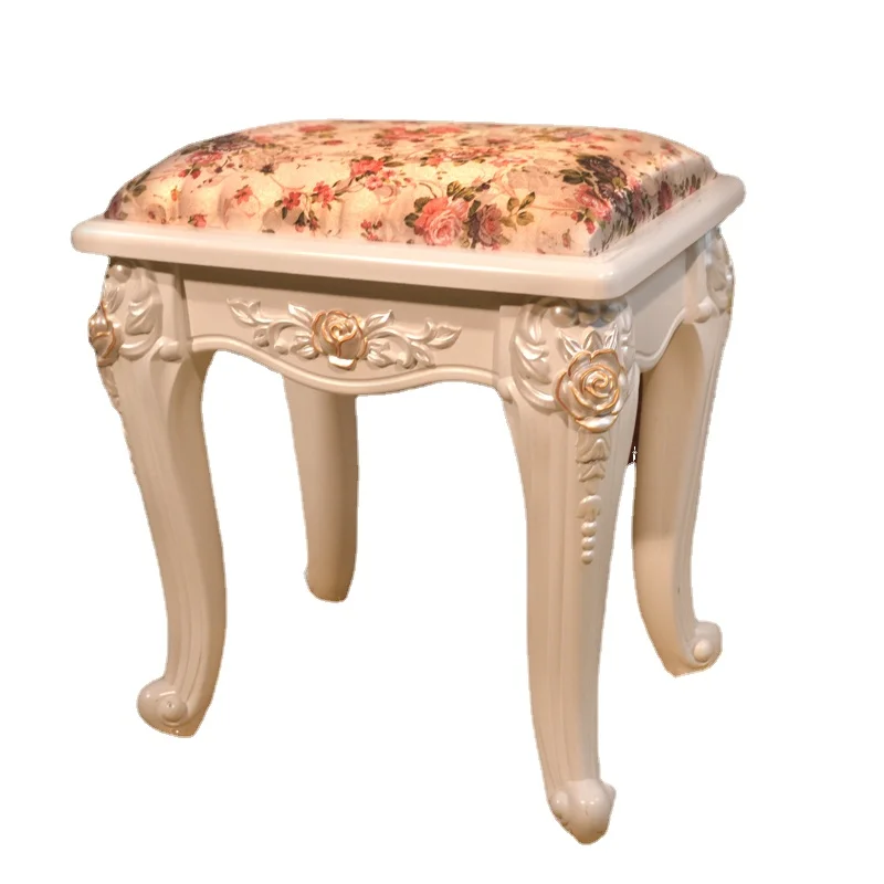 French, European, simple, Korean, white dressing chair, makeup stool, ivory, white carved relief